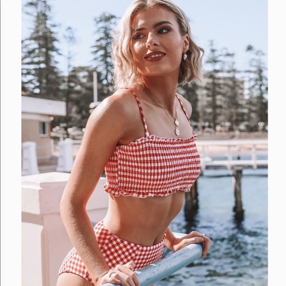 Red Gingham Smocked Bikini 👙